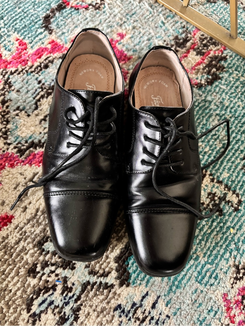 Boys’ Florsheim Black Leather Cap-Toe Lace-Up Oxfords